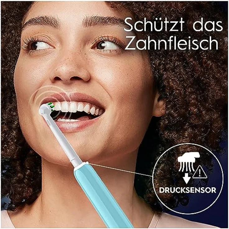 Oral-B Pro 1 Cross Action Elektrische Zahnbürste/Electric Toothbrush für Zahnreinigung, 3 Putzmodi inkl. Sensitive Zahnpflege, Drucksensor & Timer, Reiseetui, Designed by Braun, caribbean blue – Bild 3