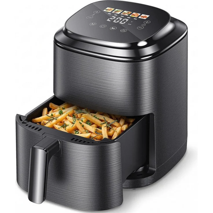 oyajia Heißluftfritteuse 4L AirFryer mit LED-Touchscreen, 1500 W, 5 Kochfunktionen, 80-200°C, spülmaschinenfest, 90% weniger Öl