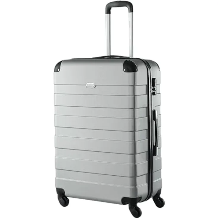 Monzana Koffer Essential Größe XL, 120 Liter Hartschale mit Kantenschutz, 4 gummierte Rollen, Schloss, Silber