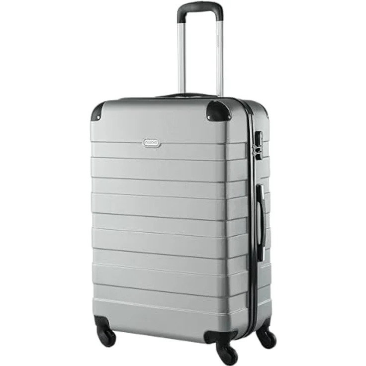 Monzana Koffer Essential Größe XL, 120 Liter Hartschale mit Kantenschutz, 4 gummierte Rollen, Schloss, Silber – Bild 1