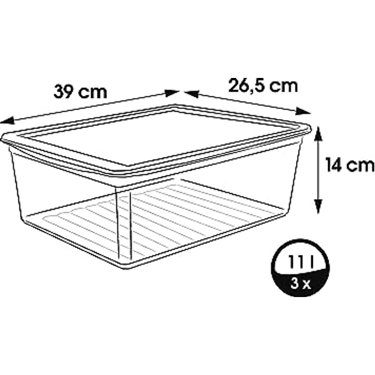 keeeper Aufbewahrungsboxen mit Air Control System, 3-teiliges Set, Höhe: 14 cm, 3 x 11 l, 39 x 26,5 x 14 cm, Bea, Transparent – Bild 2