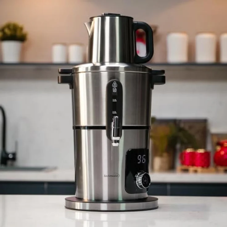 KOCHMASTER Aura Samowar 4.0L + 1.0L, Edelstahl, 2000W, mit Temperaturregelung und Warmhaltefunktion, Elektrischer Teekocher mit digitalem Display – Bild 1