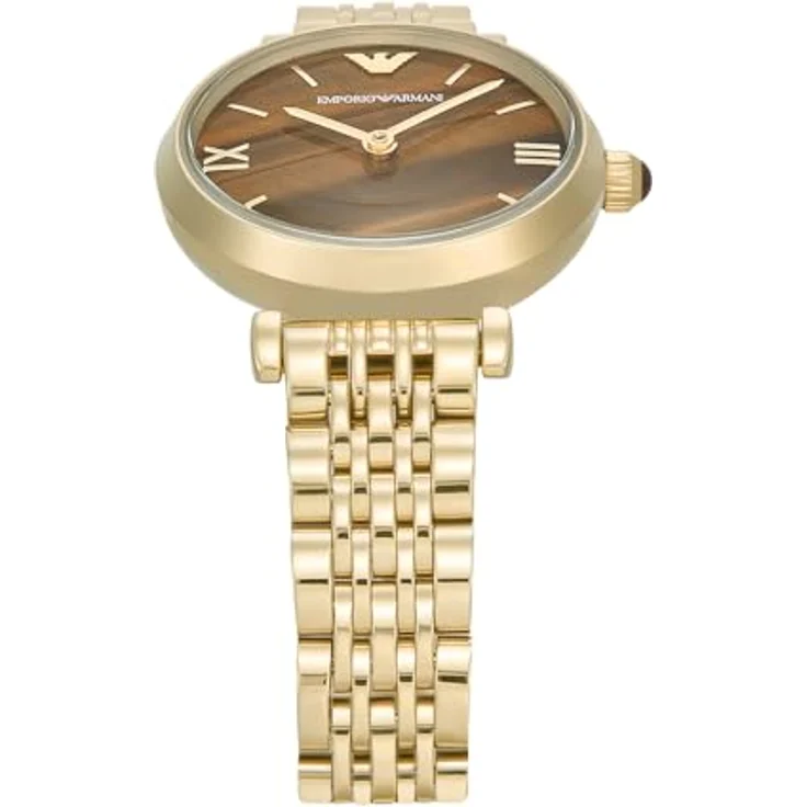 Emporio Armani Quarzuhr AR11703, Damenuhr mit Tigeraugezifferblatt, goldfarbenes Edelstahlarmband, analog – Bild 4