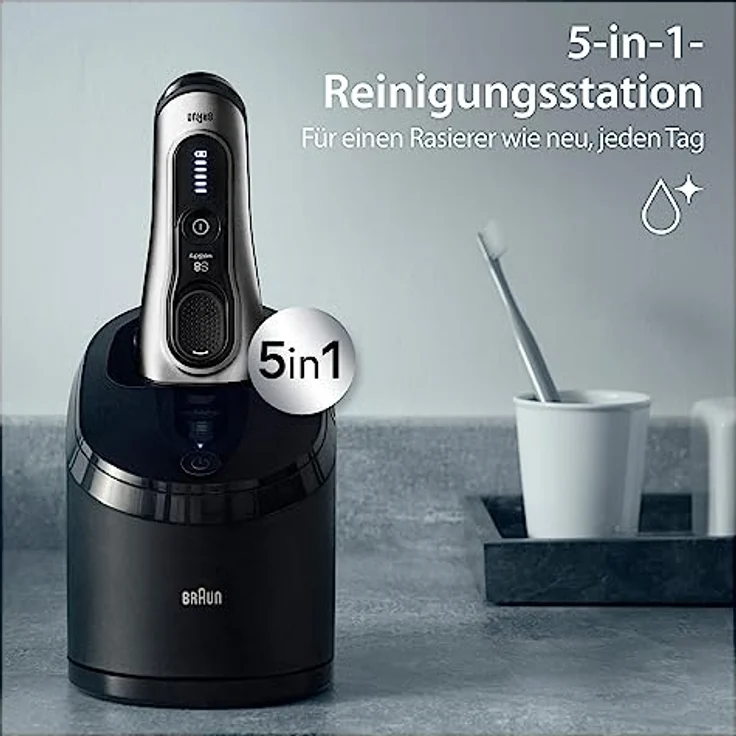 Braun Series 8 Rasierer Herren mit 4+1 Scherkopf, Elektrorasierer, Präzisions-Langhaarschneider, Reinigungsstation, 60 Min Laufzeit, Wet & Dry, Geschenk Mann, Made in Germany 8567cc, silber – Bild 5
