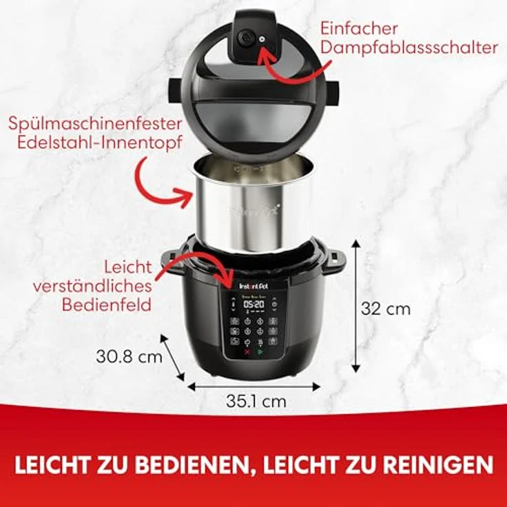 Instant Pot 7-in-1 Multikocher 5,7L – Schnellkochtopf, Schongarer, Dampfgarer, Joghurtbereiter, Edelstahl, Farbe Schwarz – Bild 6