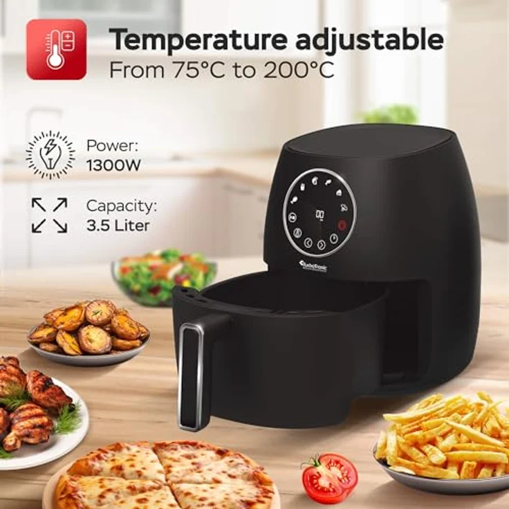TurboTronic by Z-Line Heißluftfritteuse 3,5L NEU mit Silikoneinlage Airfyer Power 1300W, 6 Programme 75 - 200°C, Easy Air Fryer Braten Rösten, Silber – Bild 6