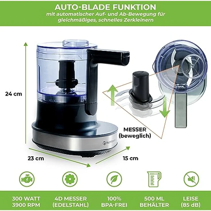 NUTRI-CHOPPER 4D Zerkleinerer Küche elektrisch mit AUTO-BLADE Funktion – BPA-frei – Deutsche Marke – Food Processor Universalzerkleiner Multizerkleinerer Zwiebel Fleisch Nüsse Pesto – Bild 2