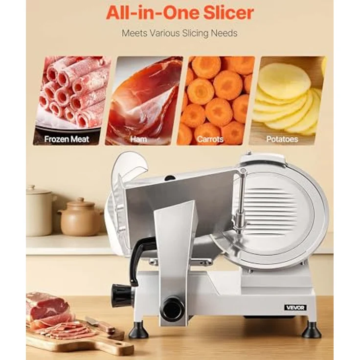 VEVOR Elektrische Aufschnittmaschine 300 mm, 320 W Allesschneider mit integriertem Schärfer, 0-15 mm Schnittstärke für gefrorenes Fleisch und Schinken – Bild 5