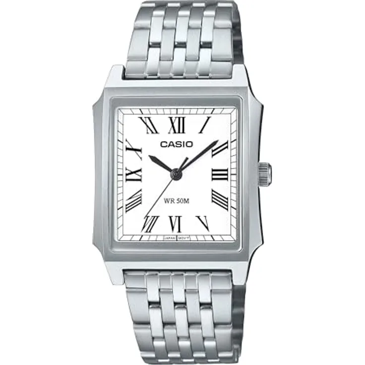 Casio MTP-B190D-7BVEF, Elegante Armbanduhr mit silbernem Edelstahlarmband, 30 x 35 mm, wasserdicht bis 5 bar, weißes Zifferblatt