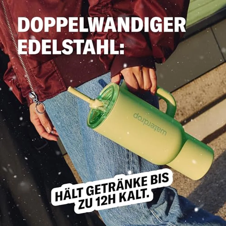 waterdrop® Thermobecher mit Strohhalm 1,1L – Auslaufsichere Edelstahl-Trinkflasche mit klappbarem Mundstück, hält 12h kalt – Bild 4