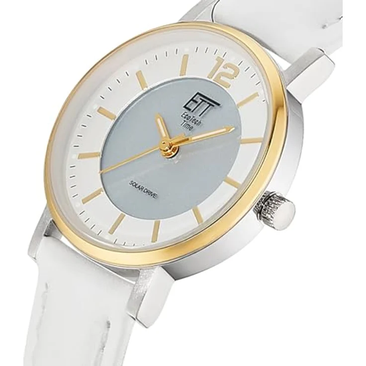 ETT Eco Tech Time Solar Damen Uhr Analog, Edelstahlgehäuse (Silber), weißes Lederarmband, präzises AS01 Uhrwerk, flach und leicht – Bild 2