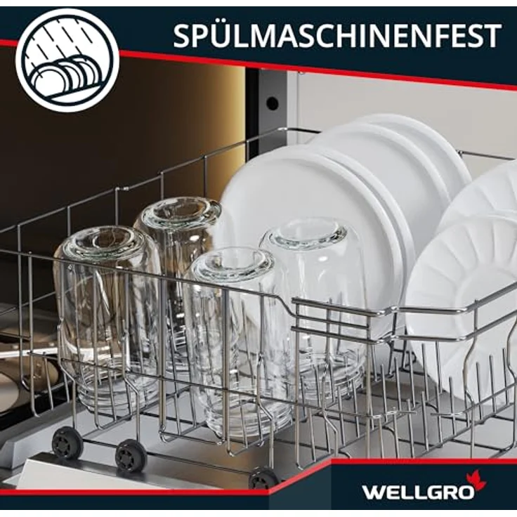 WELLGRO 6x Einmachgläser mit Schraubdeckel, 720ml, grün kariert, Made in Germany, luftdicht und spülmaschinengeeignet – Bild 4