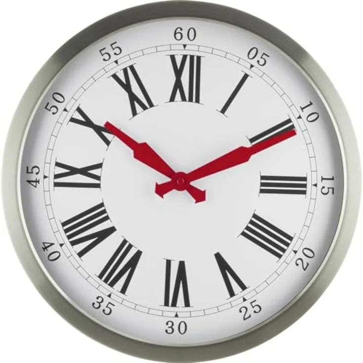 Eurotime 56860-07 Funk Wanduhr 40 cm Silber mit römischen Zahlen