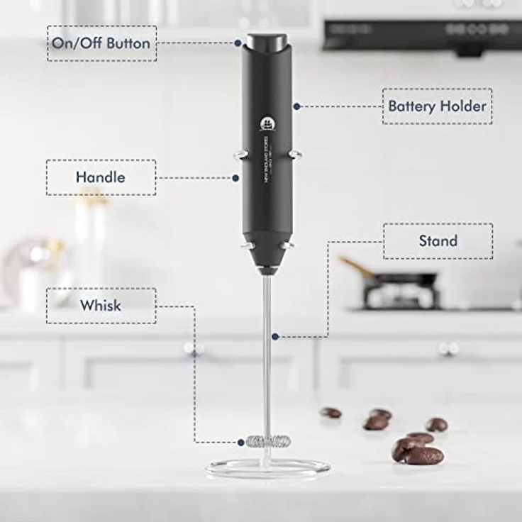 New England Stories Handheld Foam Maker, leistungsstarker Milchaufschäumer für Kaffee, Cappuccino, Latte, mit ergonomischem Design, Schwarz – Bild 5