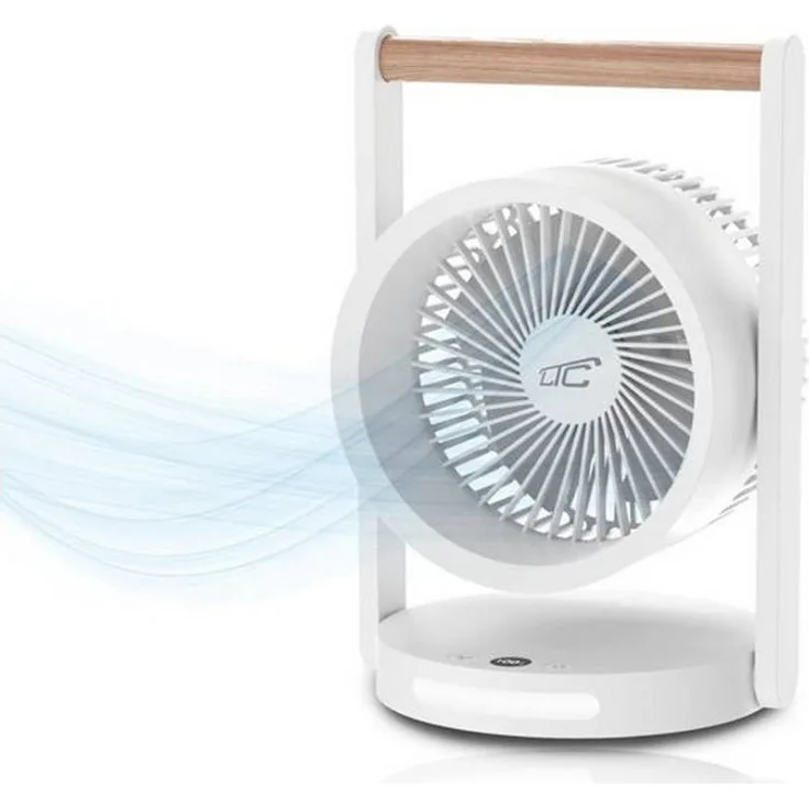 LTC LXWB17 Kabelloser Tischventilator mit 10W Motor, 5 Geschwindigkeitsstufen, Nachtlicht und LCD-Display, Holzgriff