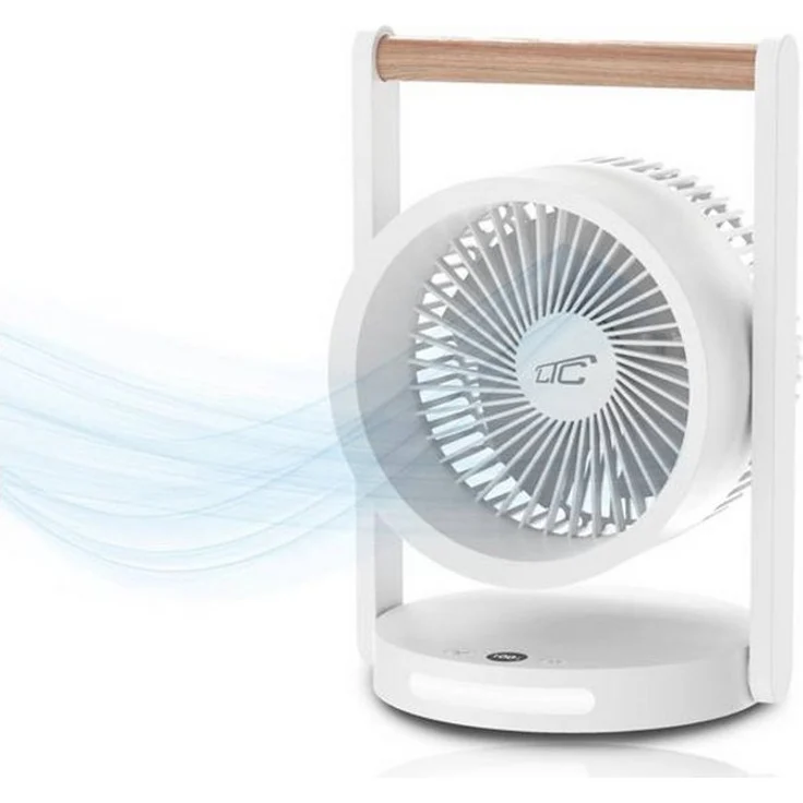 LTC LXWB17 Kabelloser Tischventilator mit 10W Motor, 5 Geschwindigkeitsstufen, Nachtlicht und LCD-Display, Holzgriff