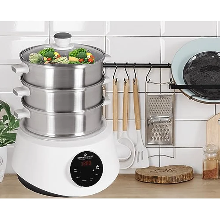 KeMar Kitchenware KFS-3000 Dampfgarer, Hot Pot, Fondue mit Touch Display, 3 Dampfkörbe aus Edelstahl, 4 Programme, Timer, Steamer – Bild 2