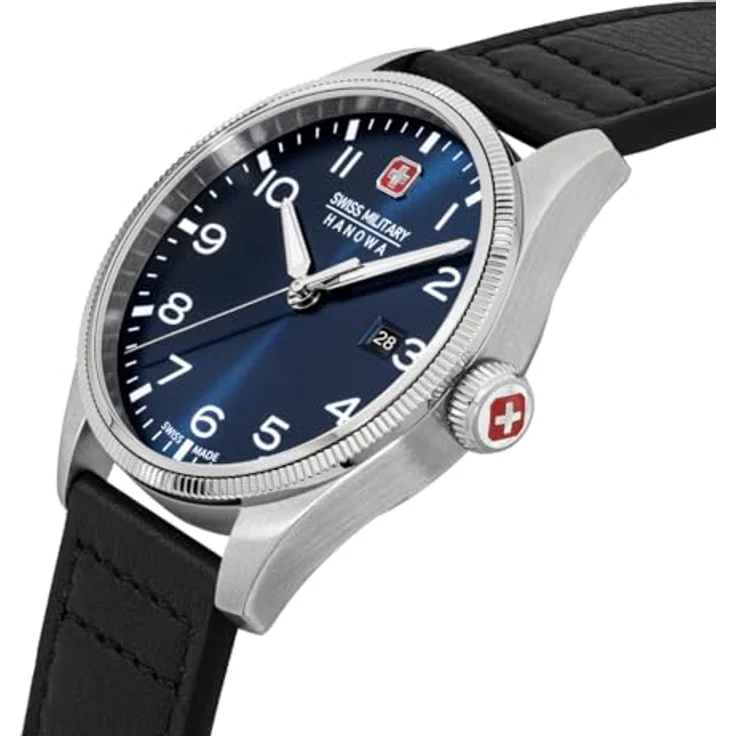 Swiss Military Hanowa Thunderbolt Herren-Armbanduhr mit schwarzem Echtleder-Band, 43 mm, blaues Armband, Wasserdicht bis 10 ATM – Bild 5