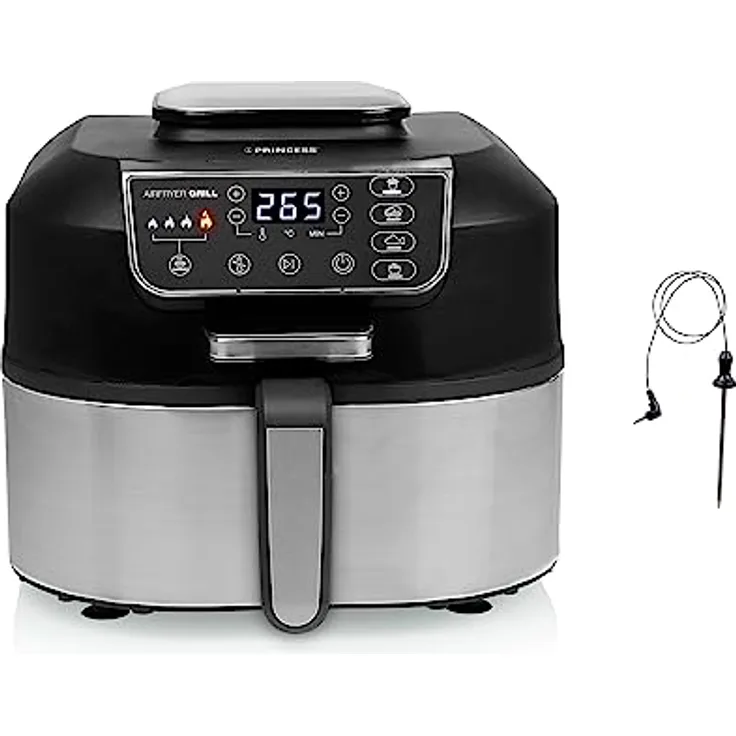 Princess 01.182092.01.001 Airfryer Grill - 4 Programme - Max 265°C - Includes Thermometer - 1760W - Silver/Black