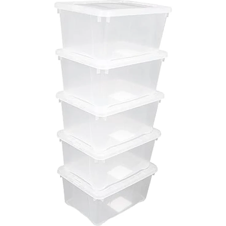 Spetebo Kunststoff Aufbewahrungsbox, 4,5 L, transparentes 5er Set, stapelbare Universalbox mit Deckel, 37 x 26 cm – Bild 3