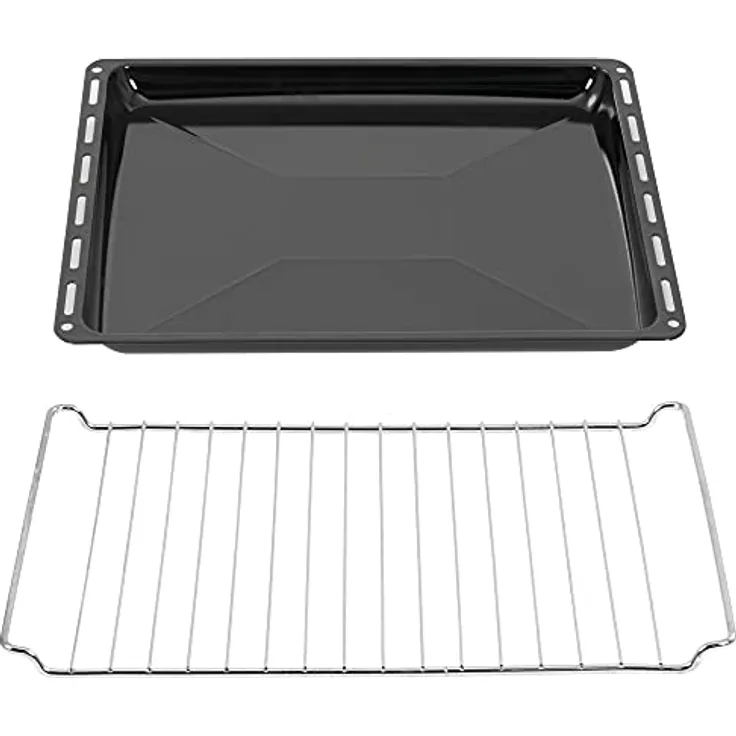 ICQN 42.2 x 37.5 cm Backbleche & Gitter Set, 3 cm Tief Emailliert Fettpfanne und Verchromt Backofenrost für Backofen & Herd, Kratzfest & Rostfrei, 422 x 375 x 30 mm
