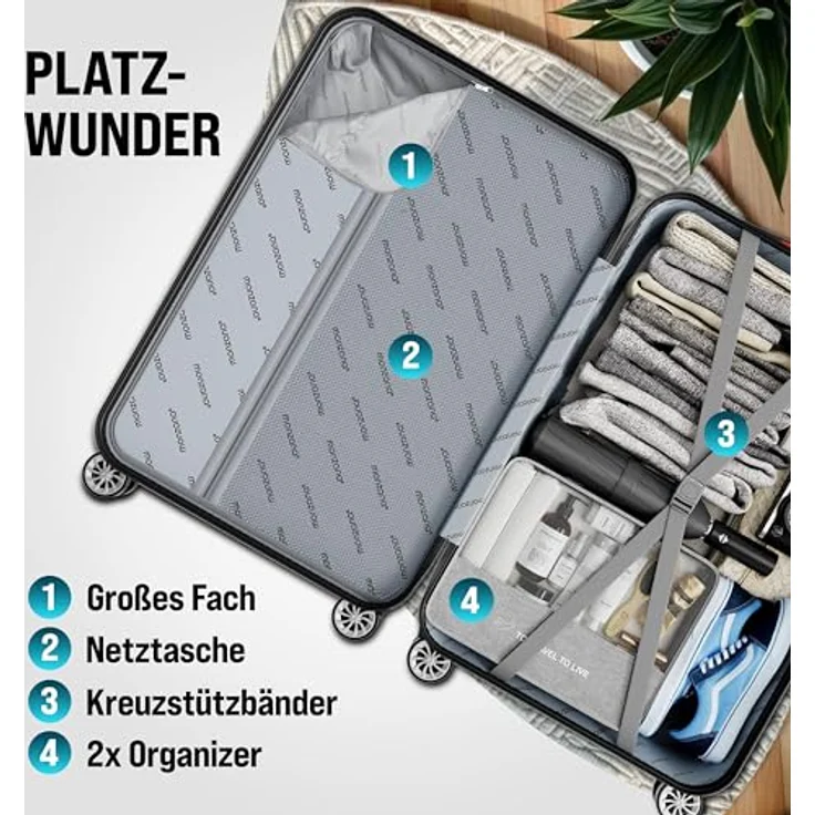Monzana Kofferset, Hartschalenkoffer Zwillingsrollen Zahlenschloss Waage Gurt Reisekoffer Grün – Bild 4