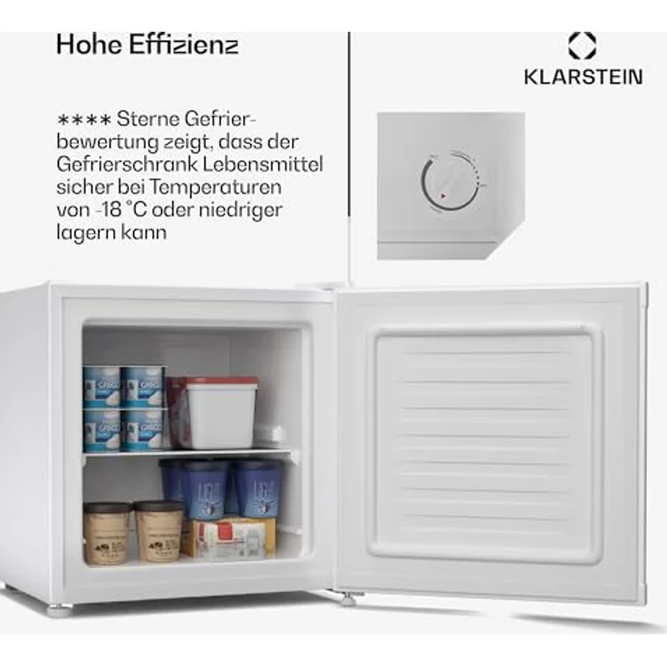 Klarstein Irene Mini-Gefrierschrank, 31L Kühl-/Gefrierkombination Mit Temperaturregelung -24 °C bis 10 °C, Energieeffizient, Leise 38 dB, Weiß - Für Schlafzimmer & Kleine Räume, Kompaktes Design – Bild 4