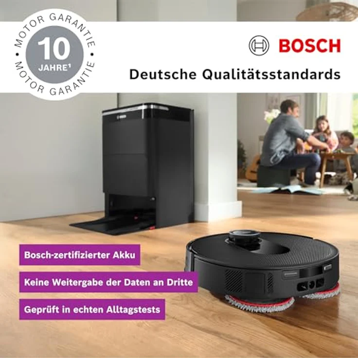 BOSCH Saugroboter Spotless Max BCRDW3B, 11.000 Pa Saugkraft, rotierende Wischpads, 70°C Selbstreinigung, Absaugstation, Carbon Bürste – Bild 9