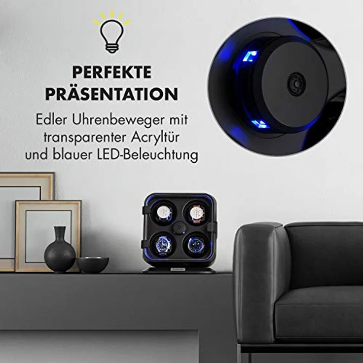 Klarstein Uhrenbeweger Clover, Automatikuhr Beweger mit vier Drehtellern und LED-Beleuchtung – Bild 6