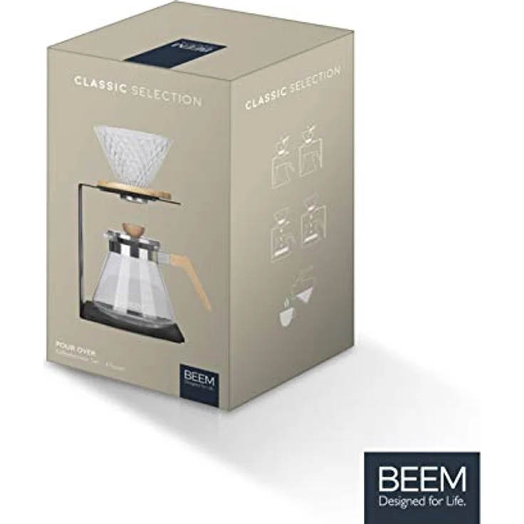 BEEM Pour Over Kaffeebereiter Set - 4 Tassen, Classic Selection, 4-teilig, Glas-Handfilter in Diamantoptik, Größe 2, 0,5 l Glaskanne inkl. Deckel, Silikonunterlage – Bild 7