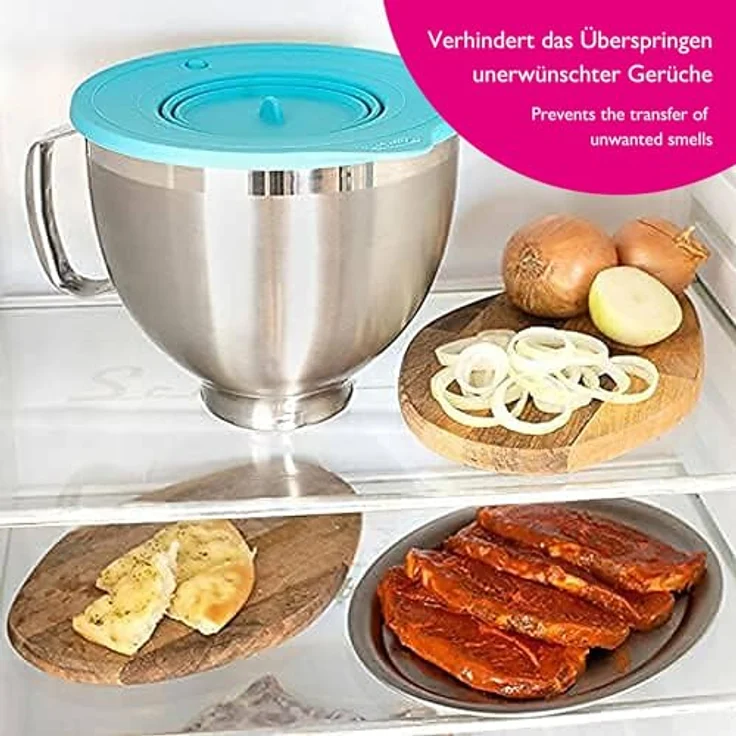 Kitty Professional Silikon Frischhaltedeckel Überzieher, spülmaschinenfest | Kompatibel mit Kitchen Aid mit Airlock-Ventil für 3l 4,3l 4,8l Rührschüsseln (pink) – Bild 3