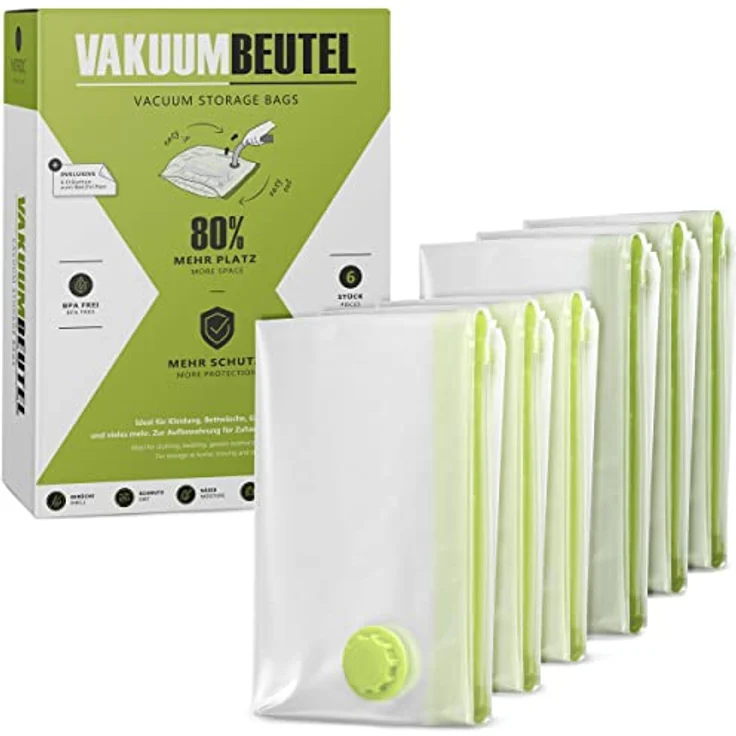 NORDIC® Vakuumbeutel für Kleidung, 6 Stück (3L + 3XL), BPA-frei, wiederverwendbar, ideal für Bettdecken und Mäntel, 80x60cm & 80x100cm – Bild 1