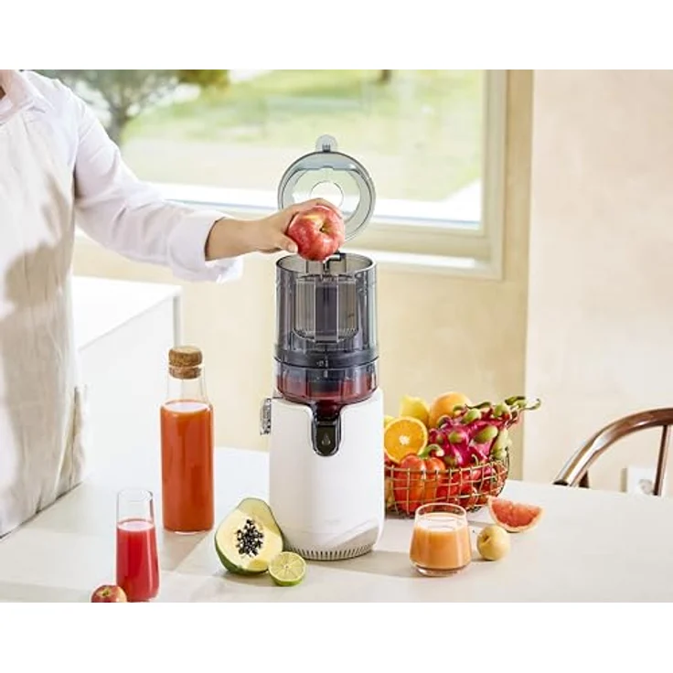 Hurom E50ST, Slow Juicer mit automatischer Zutatenzufuhr, schonender Entsaftungstechnologie, Farbe: Weiß – Bild 6