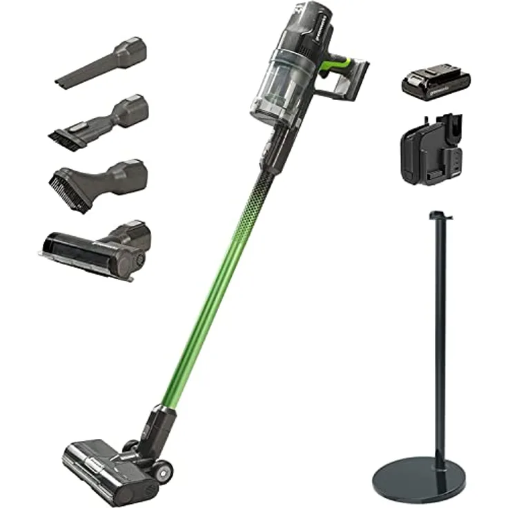 Greenworks GD24SVK4S Kabelloser Staubsauger, hohe Saugleistung, 45 Minuten Laufzeit, Hepa-Filter, Tierhaaraufsatz, 3 Leistungsstufen, 24V 4Ah Akku und super Stand-Ladegerät, 3 Jahre Garantie