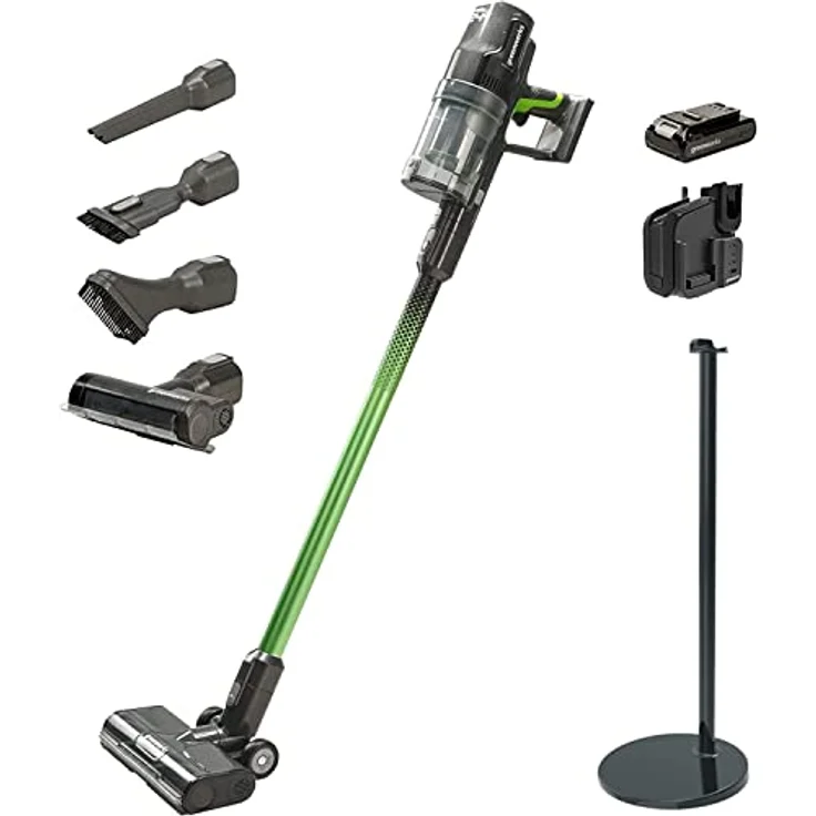 Greenworks GD24SVK4S Kabelloser Staubsauger, hohe Saugleistung, 45 Minuten Laufzeit, Hepa-Filter, Tierhaaraufsatz, 3 Leistungsstufen, 24V 4Ah Akku und super Stand-Ladegerät, 3 Jahre Garantie – Bild 1