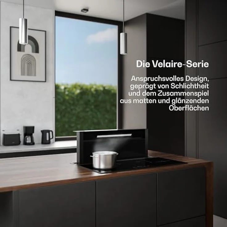 Klarstein Velaire Dunstabzugshaube 90cm - A++ Downdraft, 906 m³/h Luftstrom, Touch-Bedienung, LED, Schwarz, Spülmaschinenfester Filter – Bild 2