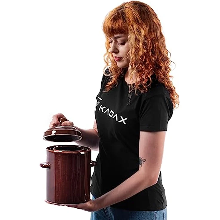 KADAX Athena 2,5L Steinzeugtopf, Hermetischer Keramiktopf mit Deckel, Spülmaschinenfester Gärtopf für Gurken und Sauerkraut (Braun) – Bild 4