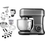 MEDION 4 in 1 Universal Küchenmaschine (1.200 Watt, 8 Stufen, Mischen Kneten Rühren Mixen Fleischwolf, Eisschüssel für Zubereitung von Eis, digitales Display, MD18440) Titan