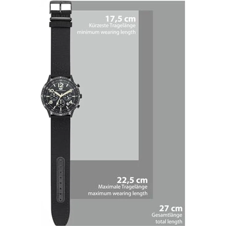 Rhodenwald & Söhne Herren Chronograph Uhr, analoges Quarzwerk, schwarz mit Nylonarmband, wasserdicht bis 5 ATM, 24-h-Anzeige, Stoppfunktion, 10010450 – Bild 2