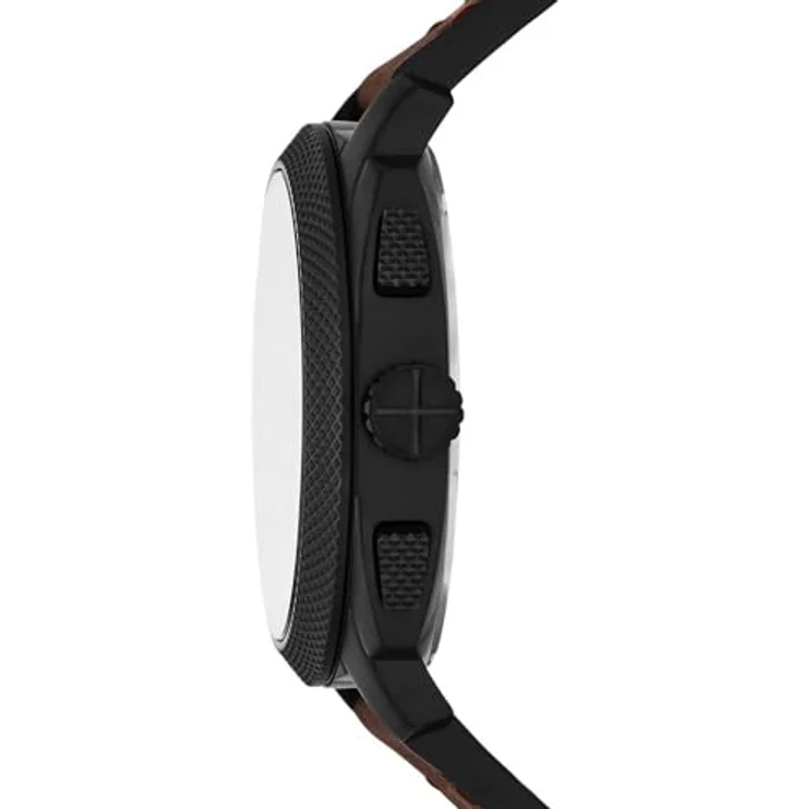 Fossil Herren Analog Quarz Uhr FS6101, 44mm Edelstahlgehäuse, schwarzes Ziffernblatt, braunes Lederarmband, wasserdicht bis 50m, Quarzwerk mit Chronographen-Analoganzeige – Bild 3