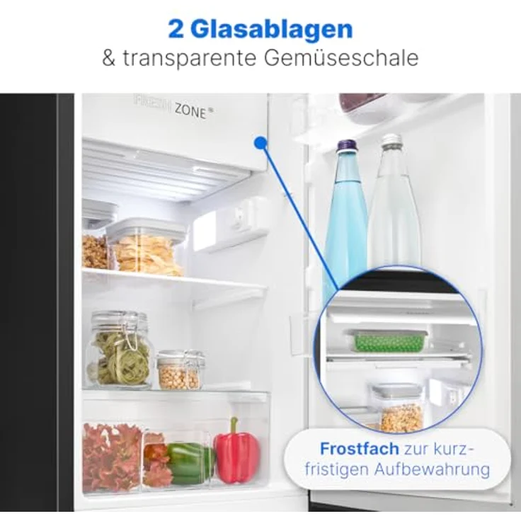 Bomann® Fridge KS 7254, Kühlschrank mit Gefrierfach, 91L, 2 Ablagen, Gemüsefach, wechselbarer Türanschlag, leise, schwarz – Bild 3
