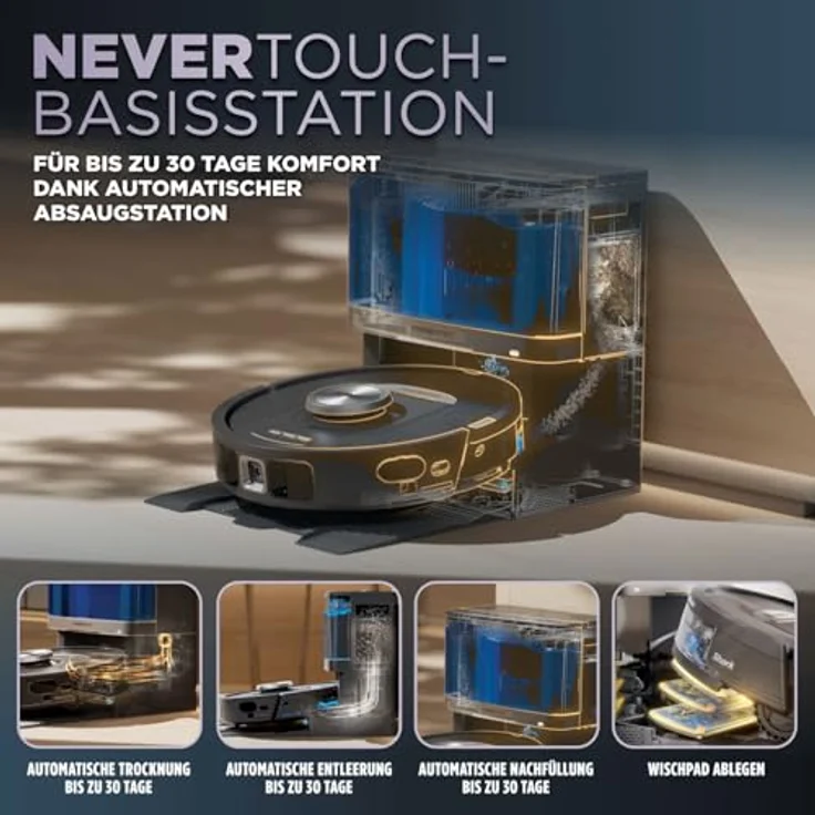 Shark PowerDetect 2-in-1 Saug- und Wischroboter, NeverTouch 30 Tage selbstentleerend, selbstnachfüllend mit 3D & LiDAR-Navigation, NeverStuck-Hindernisumgehung, App-Steuerung, Schwarz – Bild 3