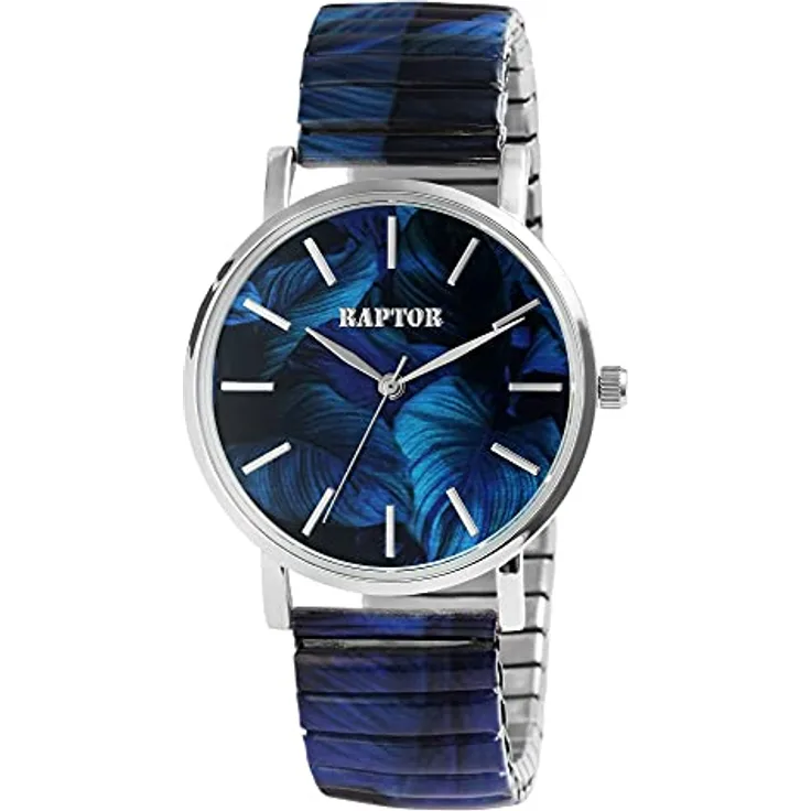 Raptor Colorful Edition Damen-Uhr Zugband Edelstahl Motiv Bunt Print Analog Quarz RA10205, Quarzuhrwerk, ausgefallenes Design, flexible Zugarmband, gehärtetes Mineralglas, hautfreundlicher Edelstahl