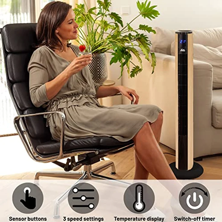 Solis Turmventilator mit Temperaturanzeige und Fernbedienung, Eingebauter Staubfilter, 91 cm Höhe, Easy Breezy Wood Effect (Typ 757), 970.50 – Bild 2