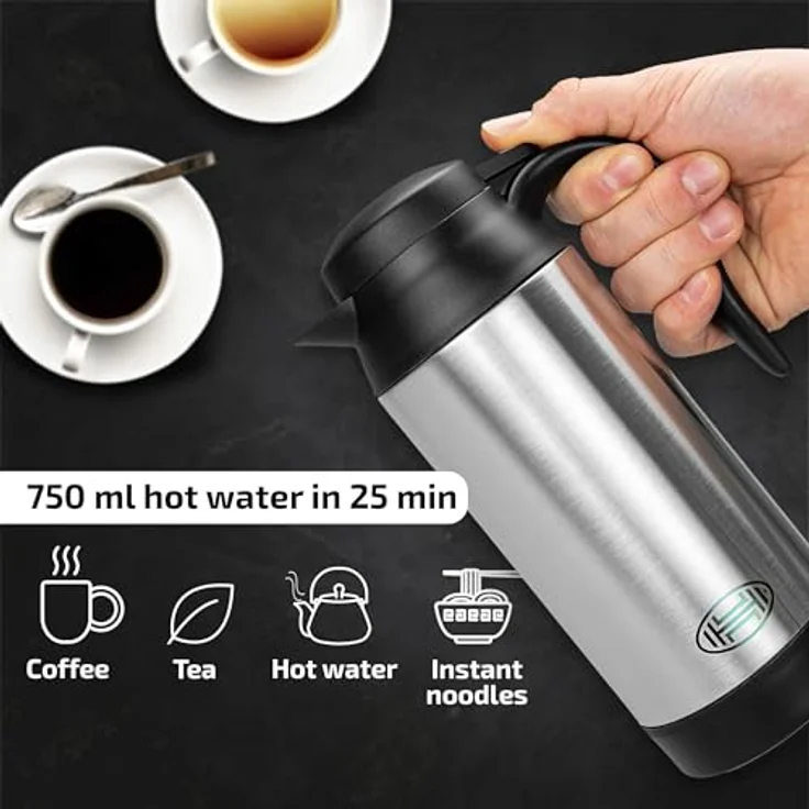 HEYNER Reise-Wasserkocher ThermoVar PRO, Edelstahl Auto Wasserkocher mit Warmhaltefunktion 750ml 12V, 120 W – Bild 2