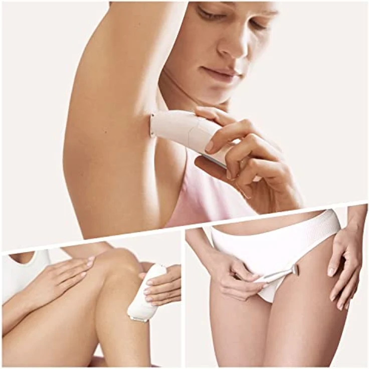 Braun Silk-épil 5 Epilierer Damen für Haarentfernung / Haarentferner, inkl. Bikinitrimmer, schwenkbarer Kopf, weiß/grau – Bild 4