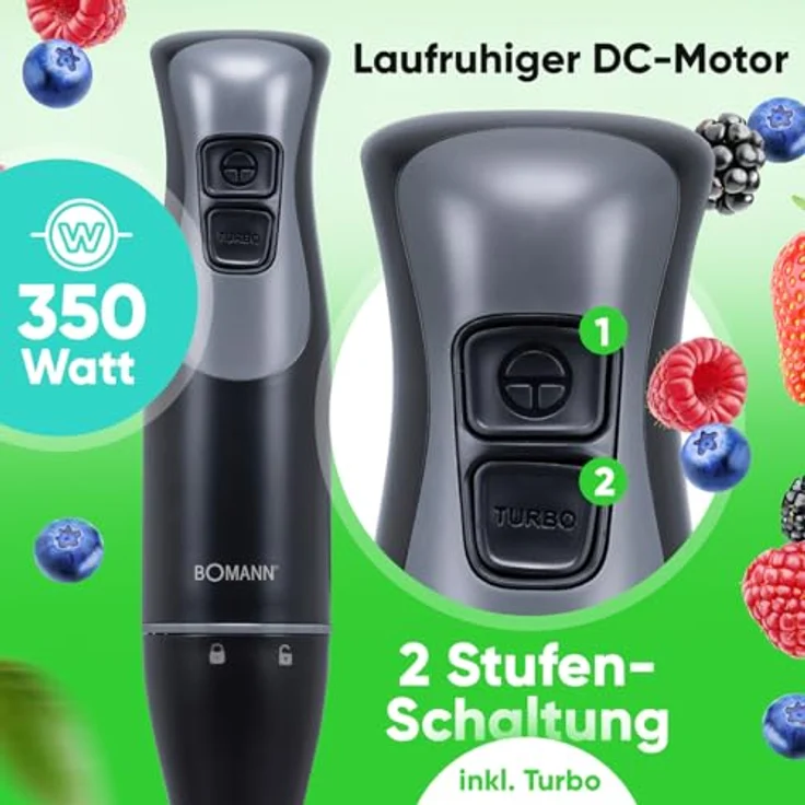 BOMANN Stabmixer SM 6081 CB, Edelstahl-Stabmixer mit 350 W, Turbo-Mode für Smoothies und Babynahrung – Bild 2