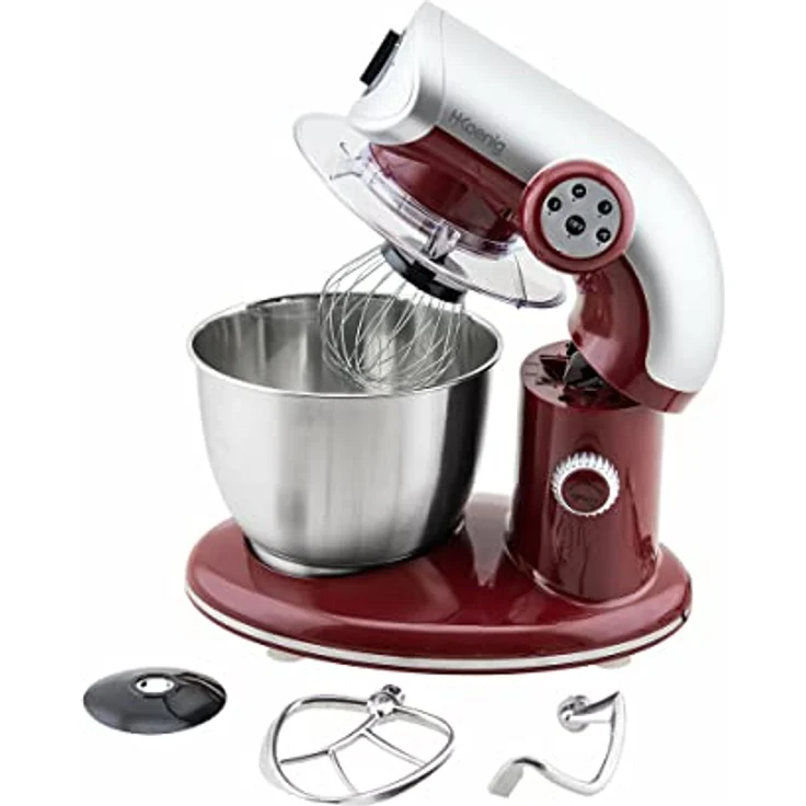 H.Koenig KM80 Küchenmaschine - 5 L Schüssel aus Edelstahl - bis zu 2kg Teig - 3 Aufsätze - 1000 W - 4 Geschwindigkeitsstufen - rot – Bild 5