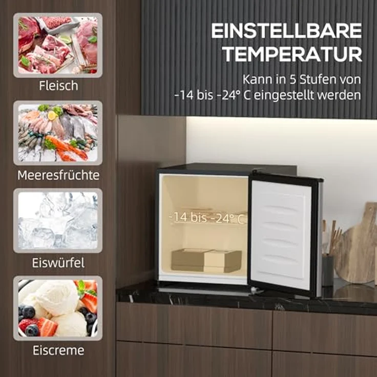 HOMCOM Mini-Gefrierschrank 35L freistehend, einstellbare Temperatur von -14 bis -24℃, 41dB, Silber – Bild 3