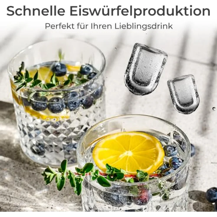 KLAMER Edelstahl Eiswürfelmaschine, 12 kg/24h, 8 Würfel in 8 Min, 1L Wassertank, geräuscharmer Kompressor, Touch Display – Bild 5
